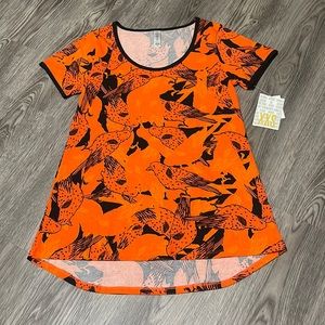 Womens Lularoe Classic T Shirt Top Black & Orange Halloween Birds Size XXS New